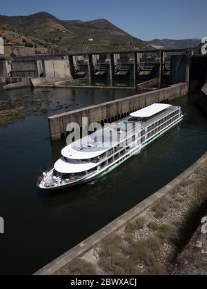 Bagauste Dam and lock on the Douro river North Portugal Stock Photo - Alamy