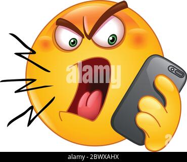Angry emoji emoticon shouting on the phone Stock Vector