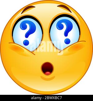 Emoticon with question marks in his eyes Stock Vector