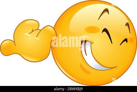 Smiling emoticon pointing with his thumb Stock Vector