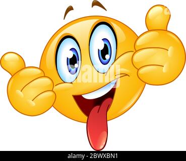 Emoticon showing thumbs out and sticking out a tongue Stock Vector