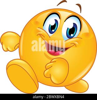 Happy emoticon walking Stock Vector