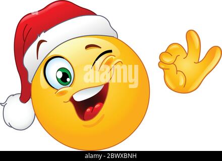 Winking emoticon wearing Santa hat Stock Vector