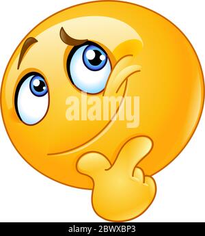 Pondering Emoticon with a single finger and thumb resting on the chin, thinking, wondering. Stock Vector
