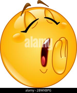 Female emoticon yawning with hand over mouth Stock Vector