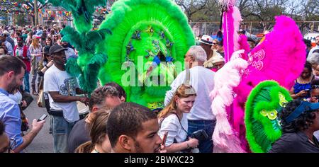 Mardi Gras Indians on Super Sunday on LaSalle Street Stock Photo