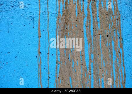 Mud Stain on Blue Paint Concrete Wall Texture Background. Stock Photo