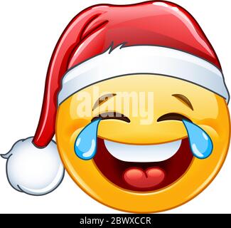 Laughing tears of joy emoticon with Santa hat Stock Vector
