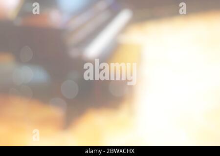 Blurred Piano in the Hotel Hallway Background. Stock Photo