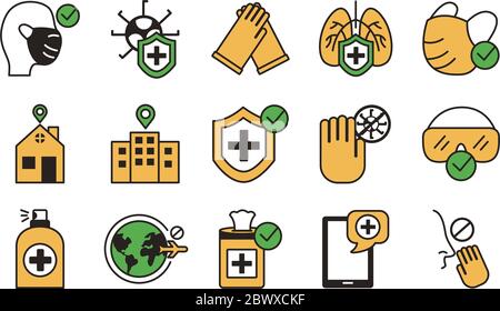 bundle of covid19 set icons Stock Vector