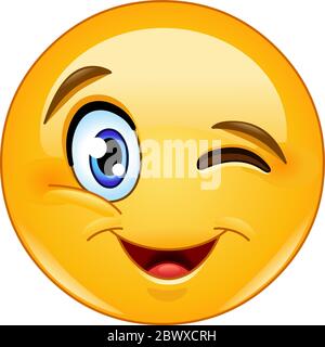 Winking and smiling emoticon Stock Vector