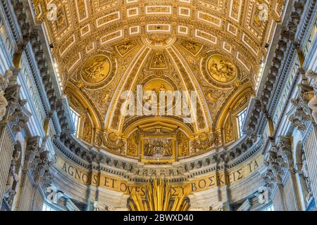 Golden ceiling in the apse of Saint Peters Basilica in Rome, Italy. Stock Photo