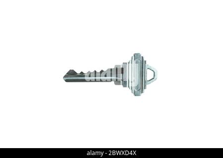 Old Stainless Key Isolated on White Background. Stock Photo