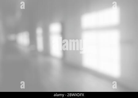 White Blurred of Old School Wooden Hallway Background. Stock Photo