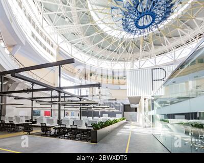 Big rental office with wrapped computers, no workers, copy space Stock Photo