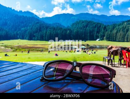 Khajjiar hill station in Chamba district, Himachal Pradesh, India, located 24 km from Dalhousie, Himachal Pradesh. Khajjiar is aka Mini Switzerland. Stock Photo