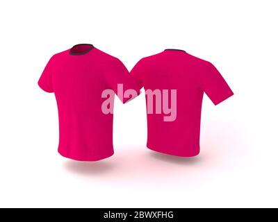 Pink T-shirt template, isolated on background. Men's realistic T-shirt mockup 3d render. Stock Photo