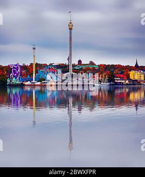 STOCKHOLM, SWEDEN - OCTOBER 17, 2013: Amusement park (Grona lund) in Stockholm, Sweden Stock Photo