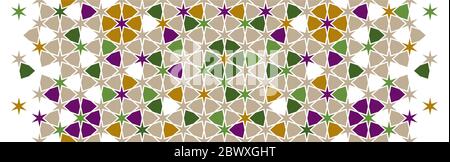Arabic, islamic green border. Mosaic seamless vector pattern. Geometric halftone arabic border with disintegration Stock Vector