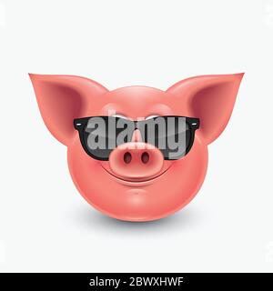 Cute pig emoticon, emoji wearing sunglasses - vector illustration Stock Photo