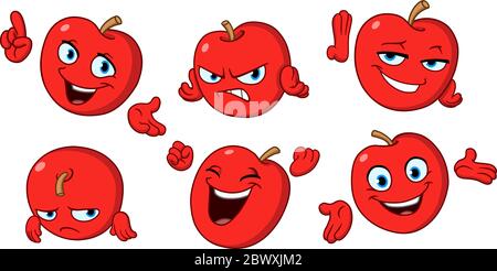 Set of a cartoon apple character making various gestures and expressions Stock Vector