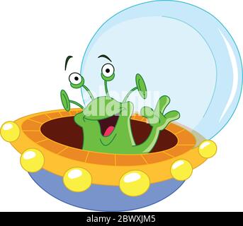 Cartoon alien waving hello Stock Vector