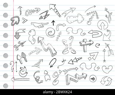 Arrow doodles on a notebook paper Stock Vector