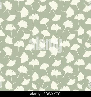 Ginkgo Biloba Seamless Pattern. Vector Botanical Plant for Fabric Textile Design and Interior Wallpapers. Pale Sage on Ivory Background Stock Vector