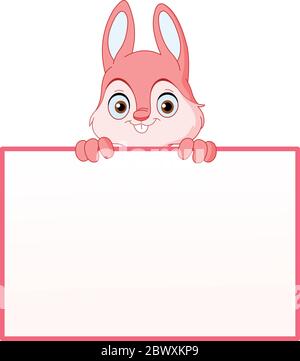 Pink bunny holding an empty sign Stock Vector