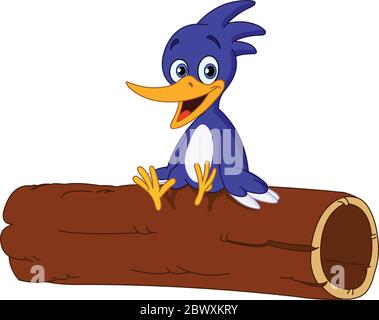 Cheerful bird sitting on a log Stock Vector