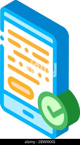 Smartphone Display And Approved Mark isometric icon Stock Vector