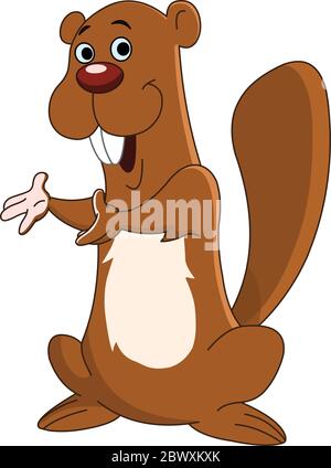 Cartoon beaver presenting with his hands Stock Vector