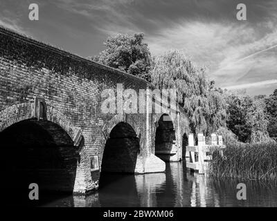 Black and White Idyllic Landscape, Sonning Bridge, Sonning, Reading, Berkshire, England, UK, GB. Stock Photo