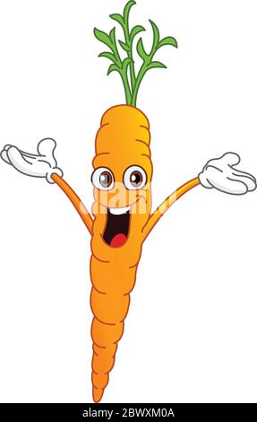 Cheerful cartoon carrot raising his hands Stock Vector