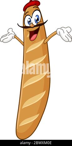 Baguette cartoon character raising his arms Stock Vector