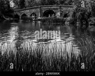 Black and White Idyllic Landscape, Sonning Bridge, Sonning, Reading, Berkshire, England, UK, GB. Stock Photo