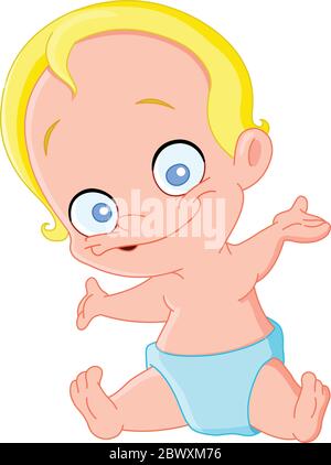 Cute Baby boy with blond hair raising his hands Stock Vector