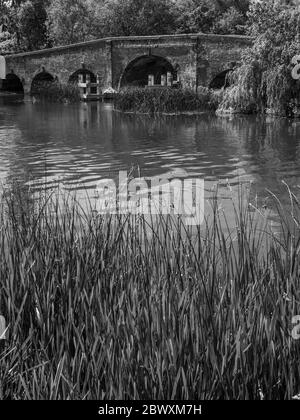 Black and White Idyllic Landscape, Sonning Bridge, Sonning, Reading, Berkshire, England, UK, GB. Stock Photo