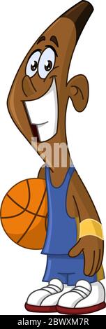 Happy black basketball player holding ball Stock Vector