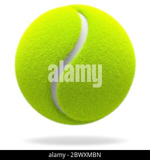 Tennis ball in the shape of Yin and Yang bouncing on a white background. Close up. Isolated Stock Photo