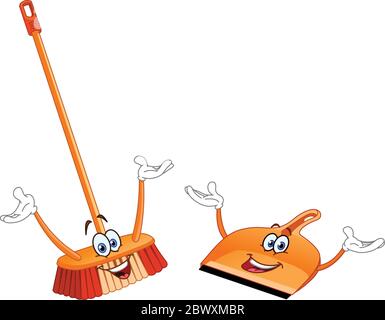 Broom and dustpan cartoon Stock Vector