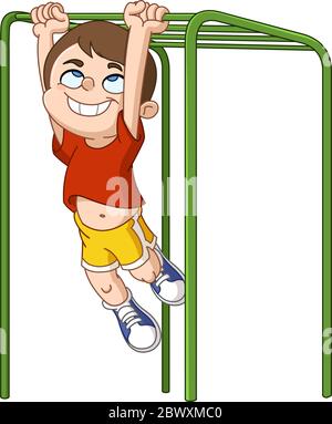 Happy boy climbing on monkey bars Stock Vector
