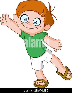 Happy boy waving his hand Stock Vector