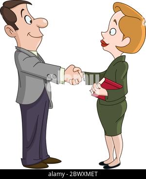 Business man and woman shaking hands. People in office meeting ...