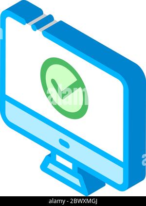 Computer Monitor And Approved Mark isometric icon Stock Vector