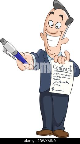 Businessman holding a contract and handing over a pen for signature Stock Vector