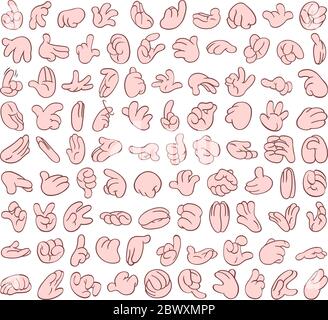 Big set of cartoon hands in various gestures. Pack number 1. Stock Vector