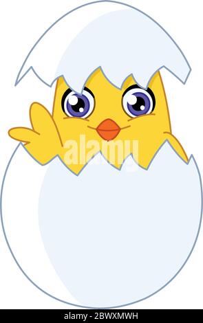 Cute chick waving from an egg Stock Vector