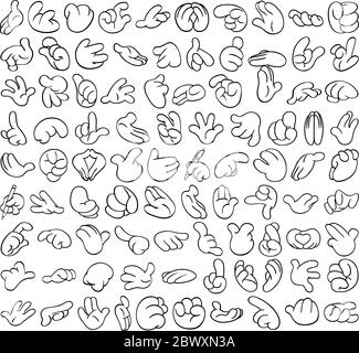 Big line art set of cartoon hands in various gestures. Pack number 2 Stock Vector