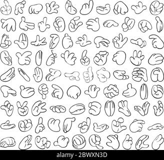 Big line art set of cartoon hands in various gestures. Pack number 1 Stock Vector